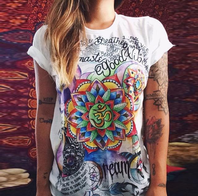 CDJLFH 2017 Summer Top Shirts Women T Shirt Graffiti Print Tshirt Plus Size T-shirt Tees Tops Fashion White Black S M L XL XXL