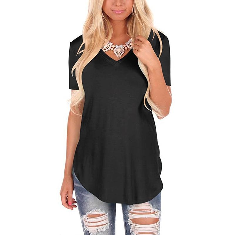 Summer T Shirt Women 2018 Solid Top Short Sleeve V Neck Ladies T Shirt Casual Loose Cotton Basic Shirt Plus Size Feminina Tshirt