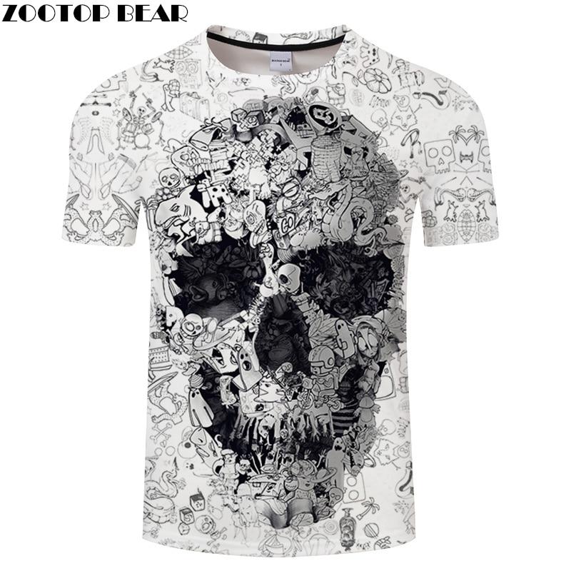 White t shirt 3D Skull tshirt Men T-shirt Male Top Summer Tee Quality Camiseta Short Sleeve O-neck Hip Hop Drop ship ZOOTOPBEAR