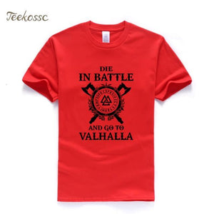 Odin Vikings T Shirt Men Die In Battle And Go To Valhalla Tshirt Mens Summer Print Hip Hop T-Shirt Black Tops Tee Plus Size XXXL