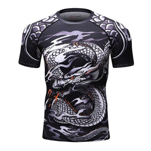 New men's compression t shirt men Fashion Dragon print Quick-drying short sleeves Rashguard BJJ Cross Fit Fitness Tights tshirt