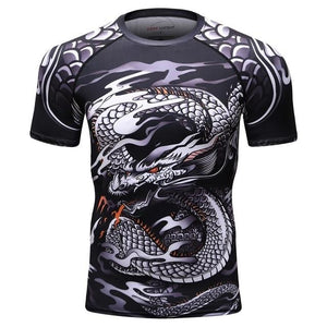 New men's compression t shirt men Fashion Dragon print Quick-drying short sleeves Rashguard BJJ Cross Fit Fitness Tights tshirt