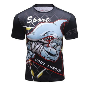 New men's compression t shirt men Fashion Dragon print Quick-drying short sleeves Rashguard BJJ Cross Fit Fitness Tights tshirt