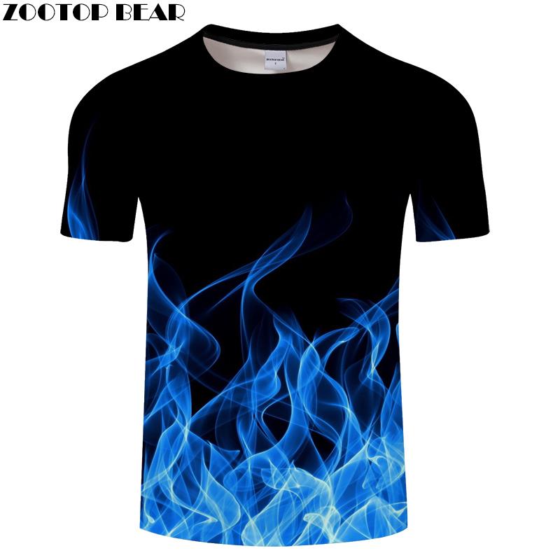 Blue Flaming tshirt Men t shirt 3d t-shirt Black Tee Casual Top Anime Camiseta Streatwear Short Sleeve Cloth DropShip ZOOTOPBEAR