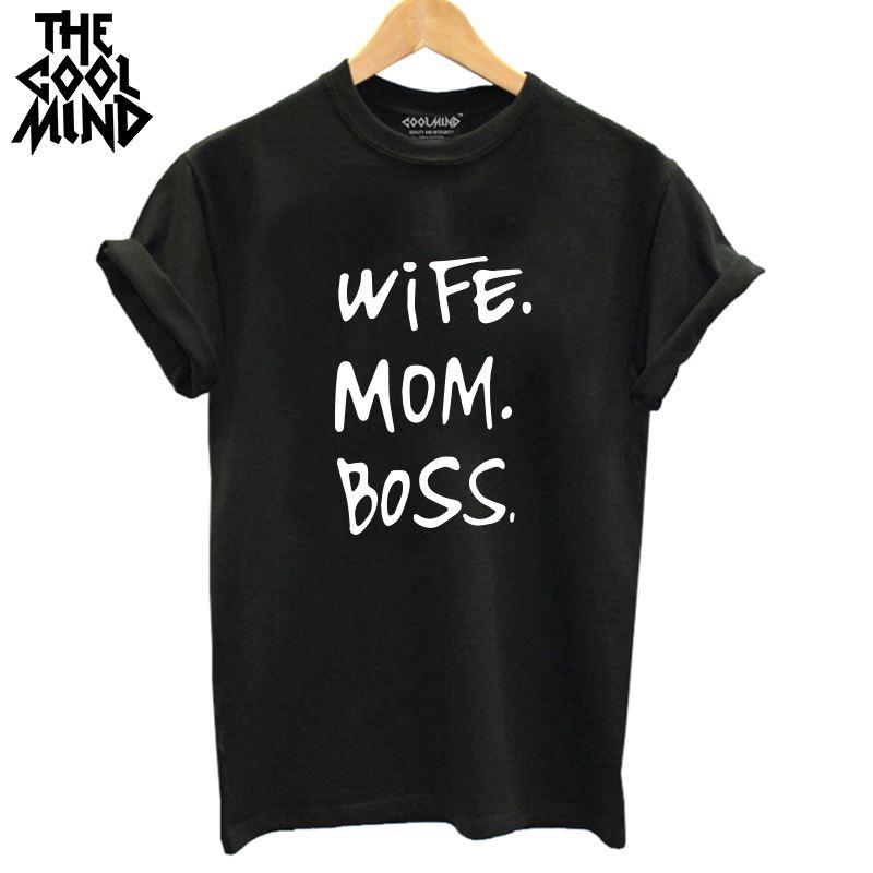 COOLMIND WR0711B high quality 100% cotton wife mom boss print t shirt women casual cool summer t-shirt women short sleeve Tshirt