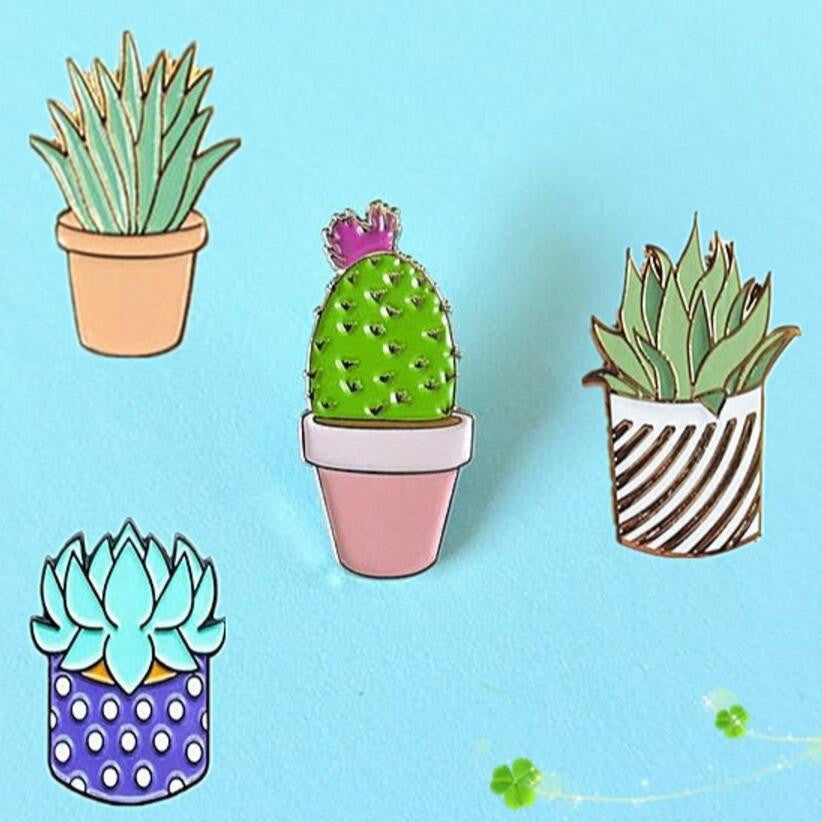X039 New Oil Drop Cute Cactus Pots Planet Metal Brooch Pins Button Pins Girl Jeans Bag Decoration Gift Wholesale