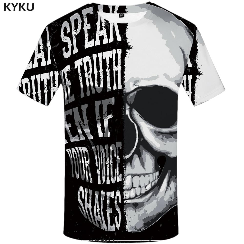 KYKU Skull Tshirt Men Black And White T-shirt Punk Rock Clothes Gothic 3d Print T Shirt Cool Hip Hop Mens Clothing Streetwear