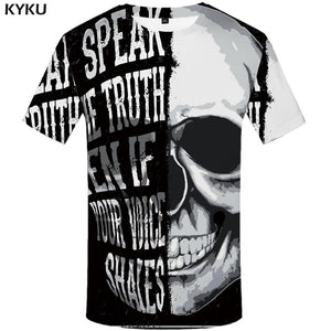 KYKU Skull Tshirt Men Black And White T-shirt Punk Rock Clothes Gothic 3d Print T Shirt Cool Hip Hop Mens Clothing Streetwear