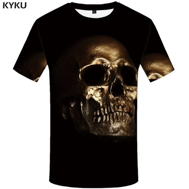 KYKU Skull Tshirt Men Black And White T-shirt Punk Rock Clothes Gothic 3d Print T Shirt Cool Hip Hop Mens Clothing Streetwear