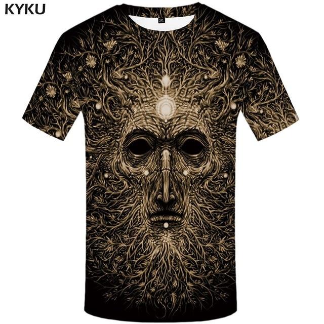 KYKU Skull Tshirt Men Black And White T-shirt Punk Rock Clothes Gothic 3d Print T Shirt Cool Hip Hop Mens Clothing Streetwear