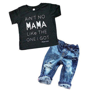 Newborn Toddler Infant Clothing,Cool Baby Boy Clothes outfits,Baby kids T-shirt Top Tee +Ripped Jeans Denim Pants Outfits Set