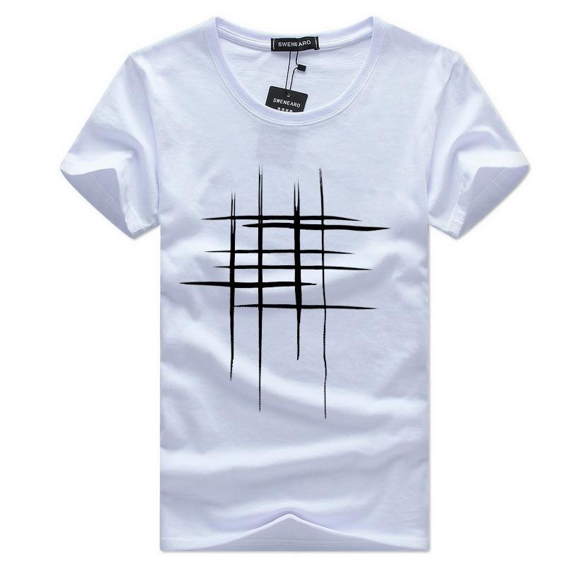 SWENEARO Simple Creative Design Line Cross Printed Cotton Tshirts Mens Summer Style Short Sleeve Tops Tees Men Camisetas Hombre