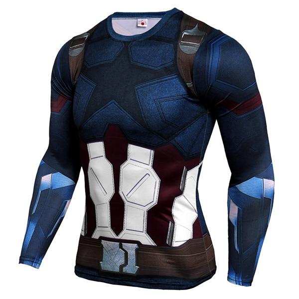 Marvel Comics Avengers Spiderman Black Panther 3D Long Sleeve T Shirt Men Fitness Clothing Captain America Compression Shirt