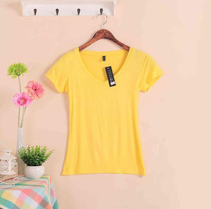2019 Hot Sale Stretch Summer New Women T Shirts Ms Solid Color Short Sleeve tshirt Women's Fashion Cotton V-neck T-shirt W00622