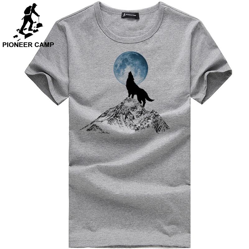 Pioneer Camp Fashion print wolf pattern casual men t-shirt young boy funny t shirts 100% cotton men clothing 305062