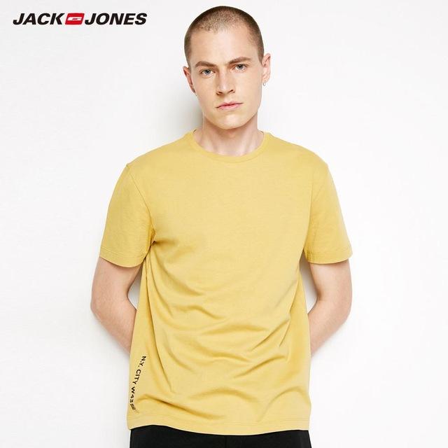 JackJones Men's Cotton Spandex Elastic Fabric Crew Neck T-Shirt Solid Color T shirt 2019 New Top Tshirt for Men |218201546