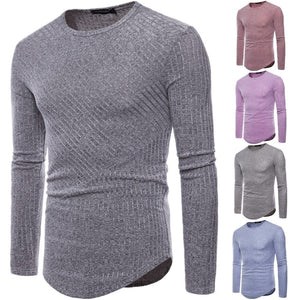 Men T Shirt Casual Autumn Long Sleeve Tshirt  Solid Color Round Neck Knitted  T Shirts