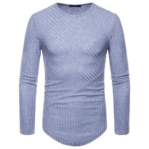 Men T Shirt Casual Autumn Long Sleeve Tshirt  Solid Color Round Neck Knitted  T Shirts