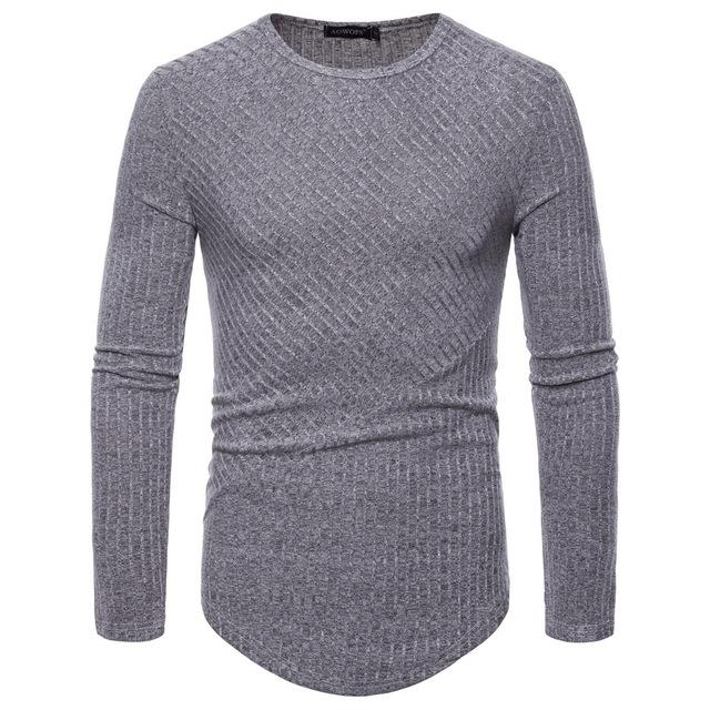 Men T Shirt Casual Autumn Long Sleeve Tshirt  Solid Color Round Neck Knitted  T Shirts