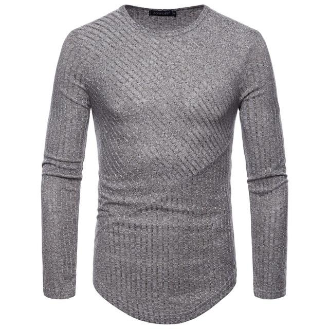 Men T Shirt Casual Autumn Long Sleeve Tshirt  Solid Color Round Neck Knitted  T Shirts