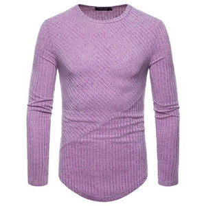 Men T Shirt Casual Autumn Long Sleeve Tshirt  Solid Color Round Neck Knitted  T Shirts