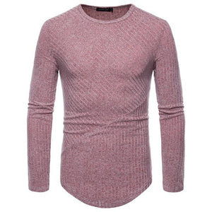 Men T Shirt Casual Autumn Long Sleeve Tshirt  Solid Color Round Neck Knitted  T Shirts