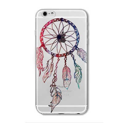 2016 New Phone Case Cover For iPhone 6 6S Soft Silicon Black Colorful Hollow transparent HENNA OJIBWE DREAM CATCHER Ethnic Triba