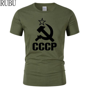 RUBU Summer CCCP Russian T Shirts Men USSR Soviet Union Man Short sleeve T-shirt Moscow Russia Mens Tees Cotton O Neck Tops Tee