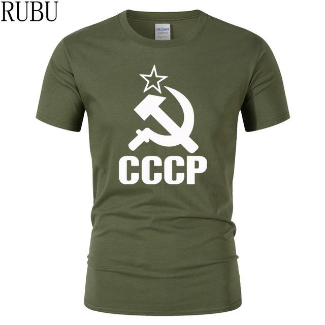 RUBU Summer CCCP Russian T Shirts Men USSR Soviet Union Man Short sleeve T-shirt Moscow Russia Mens Tees Cotton O Neck Tops Tee