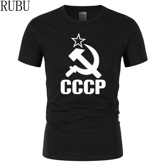 RUBU Summer CCCP Russian T Shirts Men USSR Soviet Union Man Short sleeve T-shirt Moscow Russia Mens Tees Cotton O Neck Tops Tee