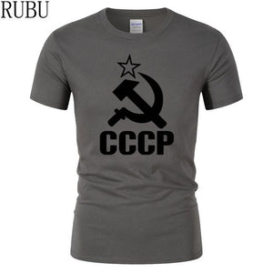 RUBU Summer CCCP Russian T Shirts Men USSR Soviet Union Man Short sleeve T-shirt Moscow Russia Mens Tees Cotton O Neck Tops Tee