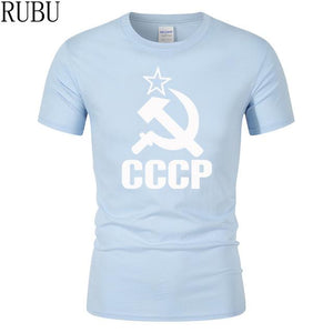 RUBU Summer CCCP Russian T Shirts Men USSR Soviet Union Man Short sleeve T-shirt Moscow Russia Mens Tees Cotton O Neck Tops Tee