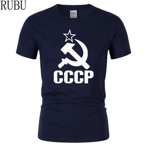 RUBU Summer CCCP Russian T Shirts Men USSR Soviet Union Man Short sleeve T-shirt Moscow Russia Mens Tees Cotton O Neck Tops Tee