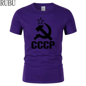 RUBU Summer CCCP Russian T Shirts Men USSR Soviet Union Man Short sleeve T-shirt Moscow Russia Mens Tees Cotton O Neck Tops Tee