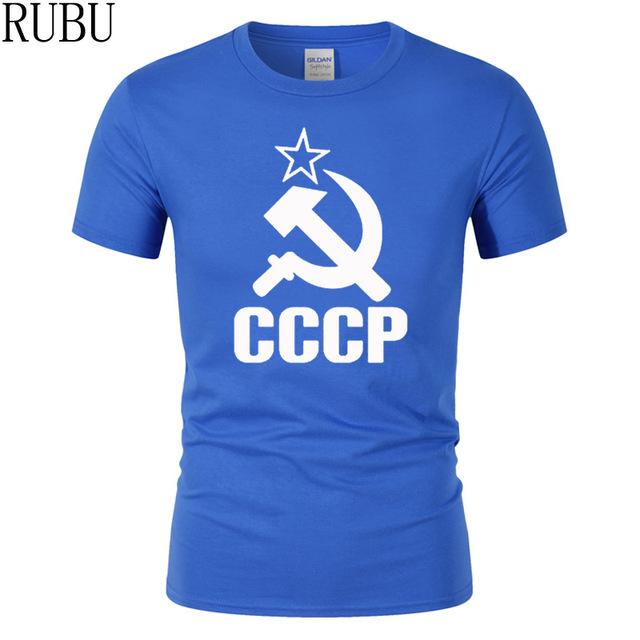 RUBU Summer CCCP Russian T Shirts Men USSR Soviet Union Man Short sleeve T-shirt Moscow Russia Mens Tees Cotton O Neck Tops Tee