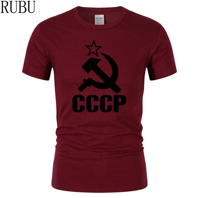 RUBU Summer CCCP Russian T Shirts Men USSR Soviet Union Man Short sleeve T-shirt Moscow Russia Mens Tees Cotton O Neck Tops Tee