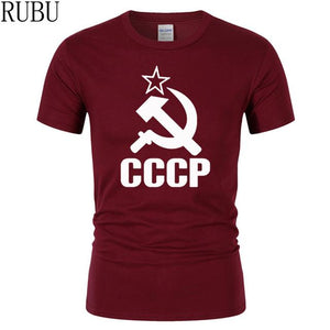 RUBU Summer CCCP Russian T Shirts Men USSR Soviet Union Man Short sleeve T-shirt Moscow Russia Mens Tees Cotton O Neck Tops Tee