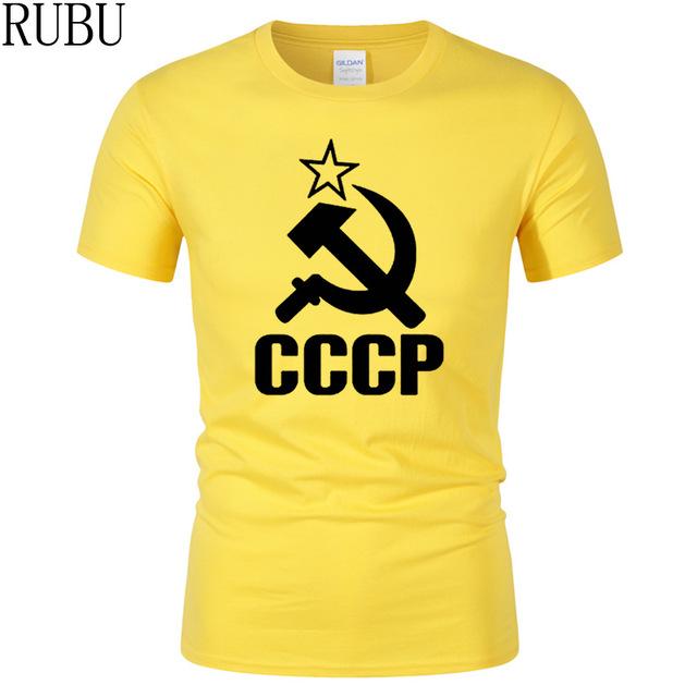 RUBU Summer CCCP Russian T Shirts Men USSR Soviet Union Man Short sleeve T-shirt Moscow Russia Mens Tees Cotton O Neck Tops Tee