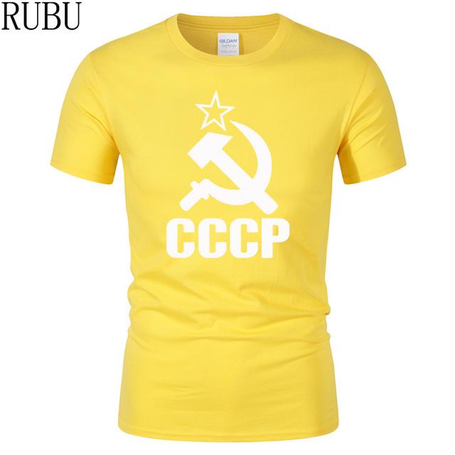 RUBU Summer CCCP Russian T Shirts Men USSR Soviet Union Man Short sleeve T-shirt Moscow Russia Mens Tees Cotton O Neck Tops Tee